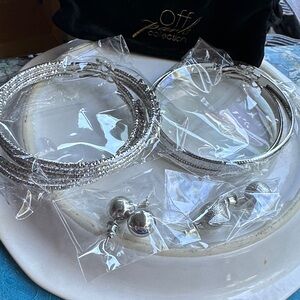 Off Park Collection white crystal gold tone Stud and Hoop Earring Set of 6